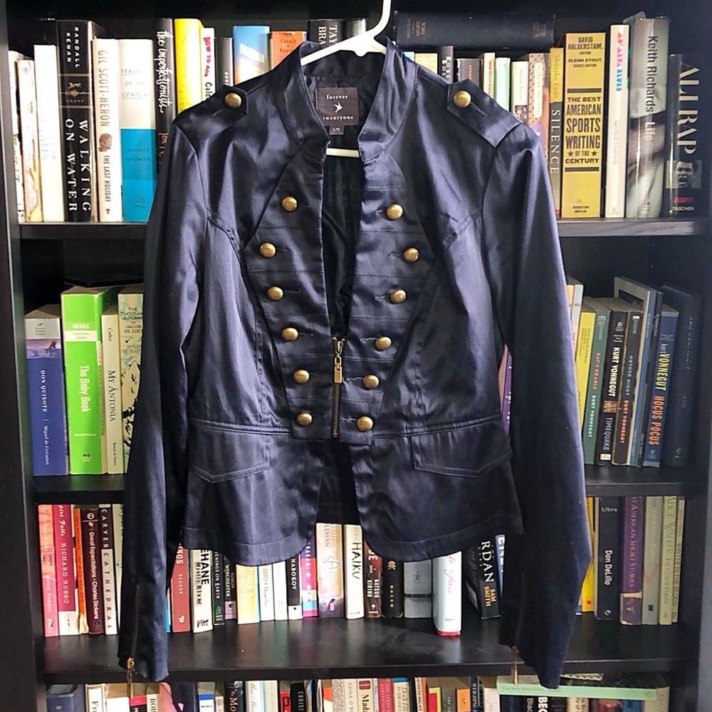 Navy Blue Military-inspired Satin Jacket